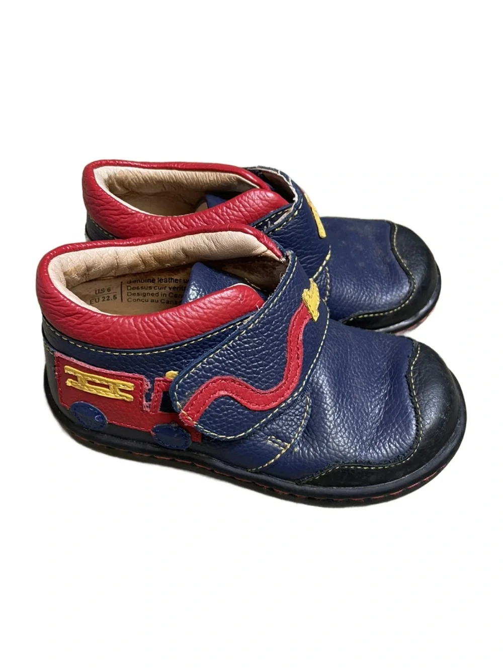 Kids Navy and Red Leather Slip-On Shoes